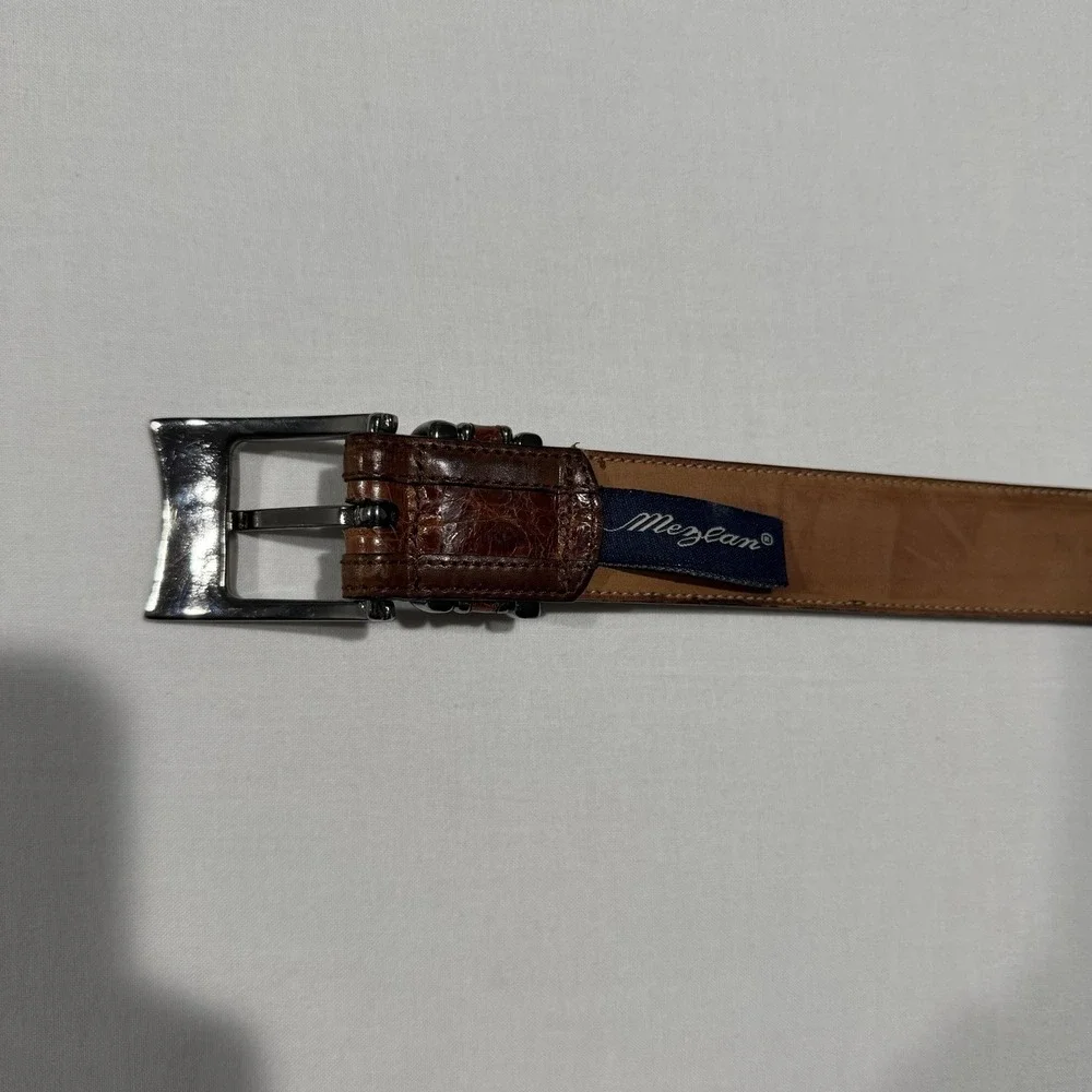 Mezlan Genuine Crocodile Leather Belt Size 34 Brown Made in Spain